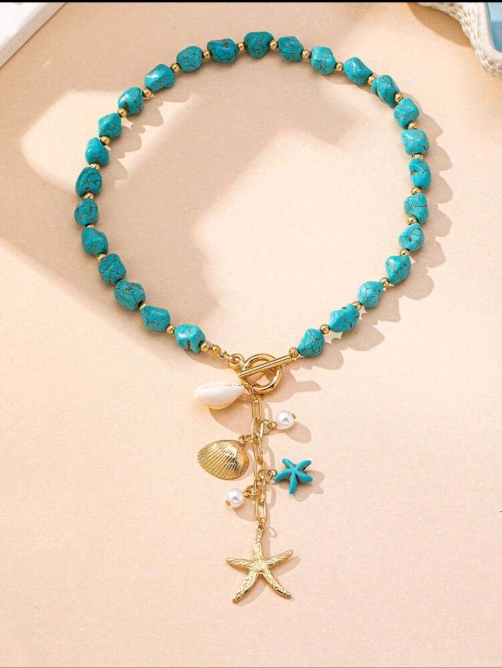 BRAND NEW ** Turquoise Blue  Bead & Gold Starfish Jewelry Set - Picture 4 of 6